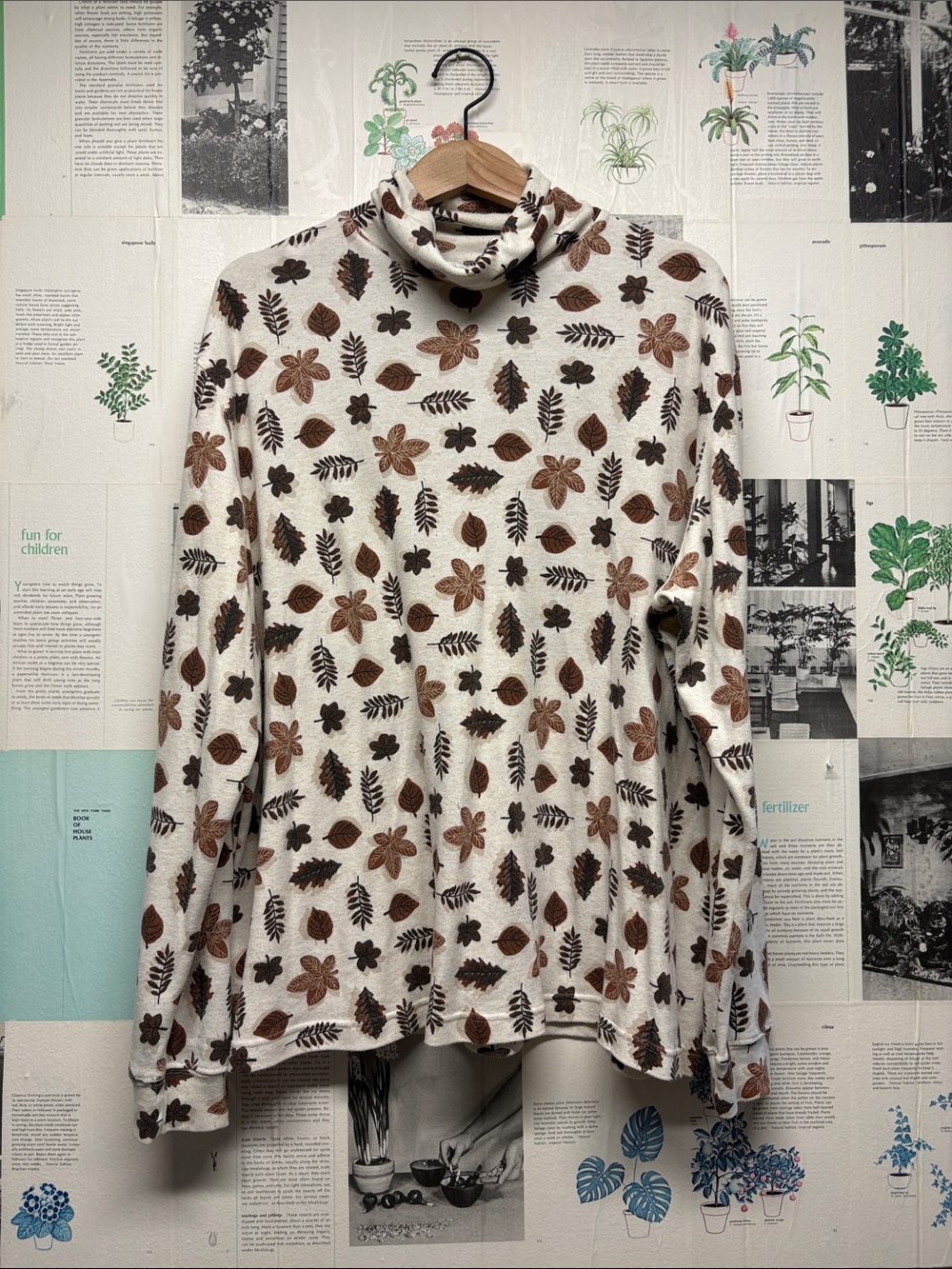 Classic Elements Cream Turtleneck with Brown Leaf & Floral Print